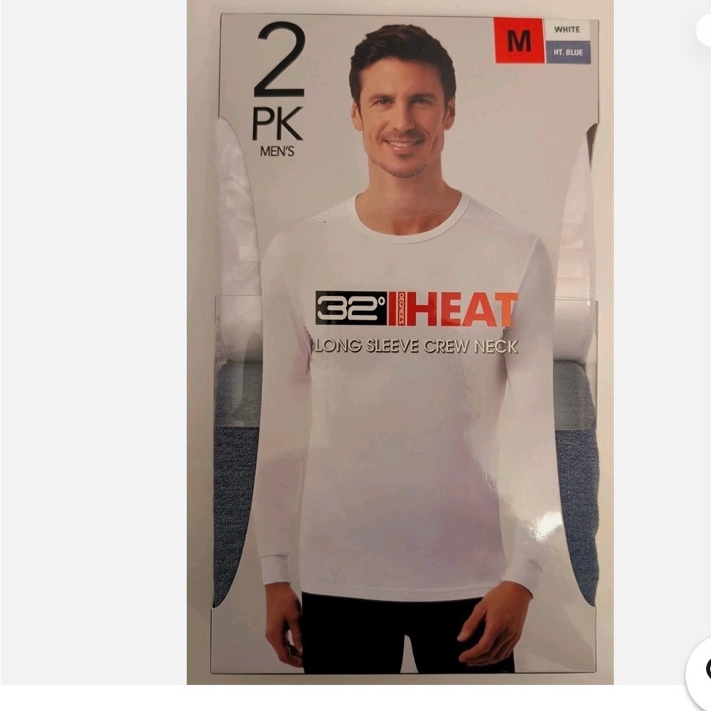 32 Degrees Men's White and Blue Long Sleeve Crew Neck Tee-2 pack